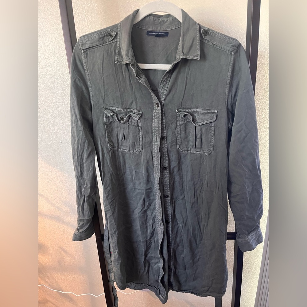 American Eagle Outfitters Olive Green Longline Utility Shirt Jacket